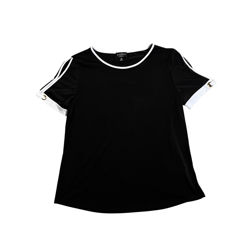 Stitch Collection  Black Contrast Trim Cold Shoulder Top Gold Grommet M‎